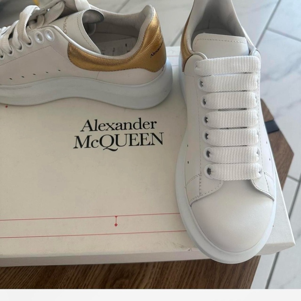 Alexander McQueen White and Gold Sneakers